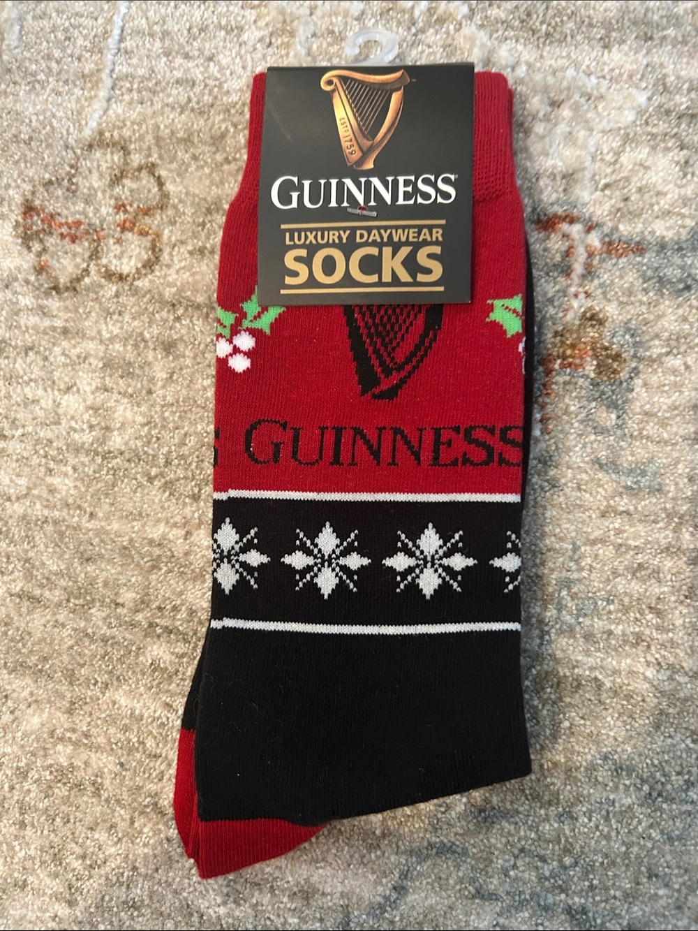 Guinness Red, Black & White Festive Knit Socks Christmas Design size 6.5-11.5